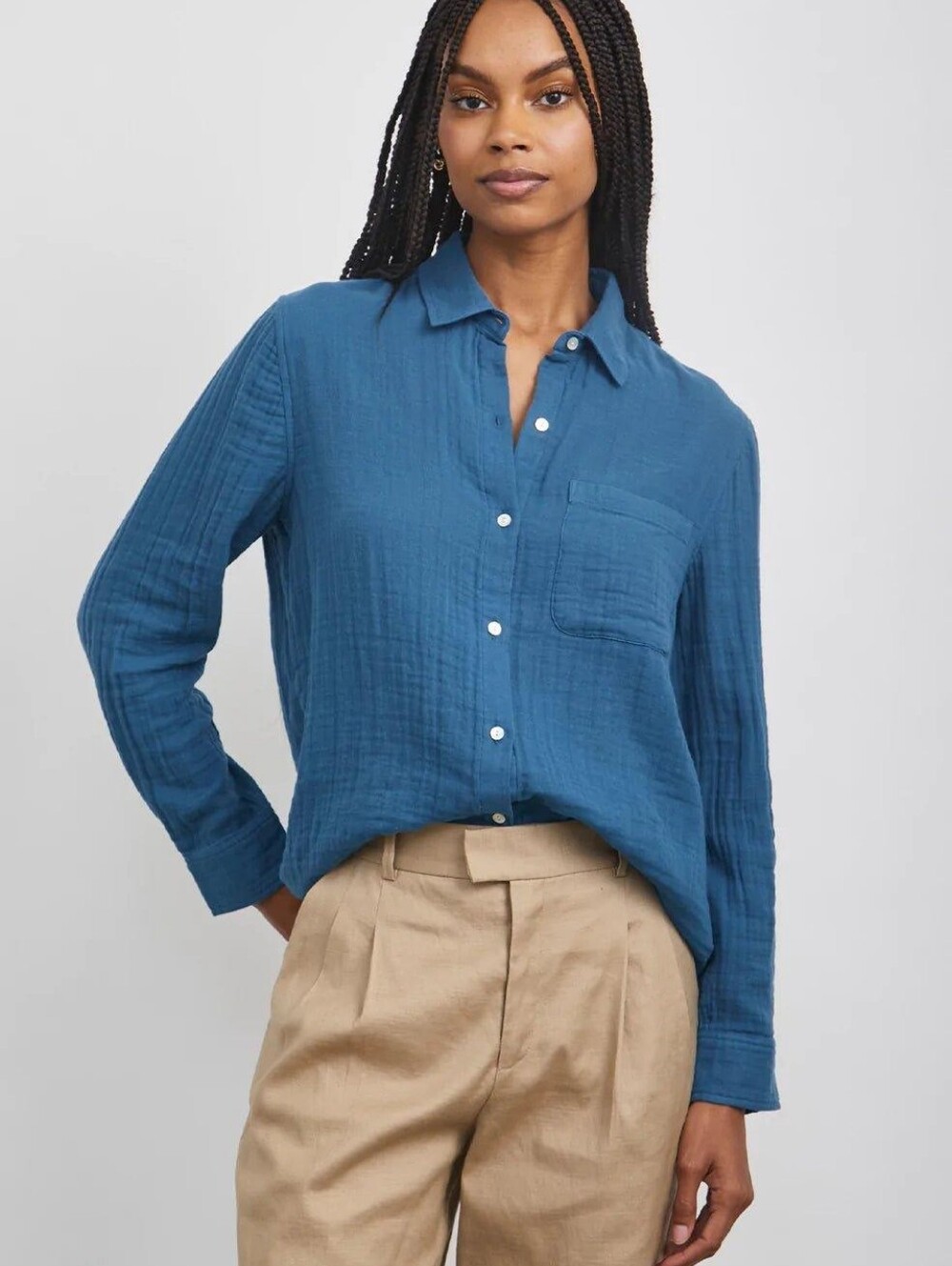 Rails Ellis Lightweight Button-Up Gauzy Shirt in Deep Sea Blue XL